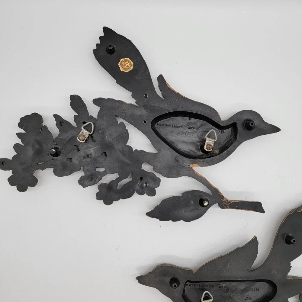 VTG Dart Industries Wall Hanging Bird Dogwood Decoration 2 pc COPPER CRAFT 1967